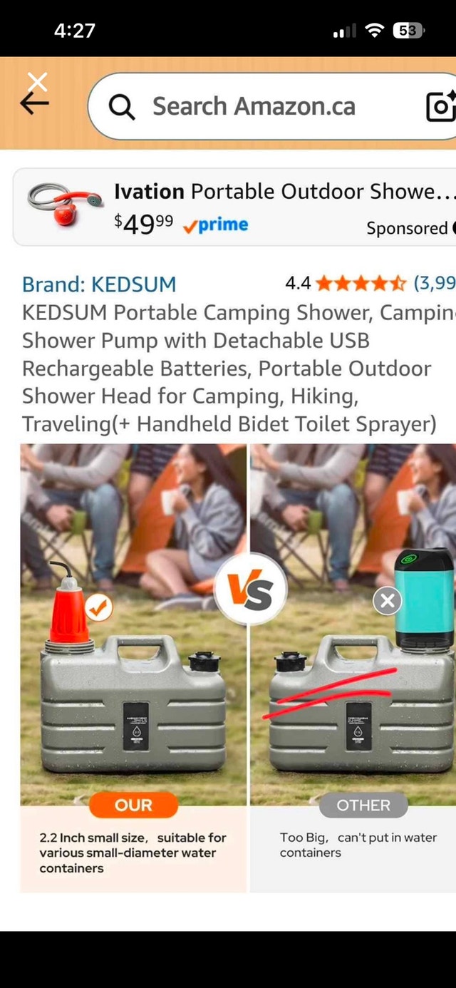 KEDSUM Portable Camping Shower & Handheld Bidet Sprayer Set - photo 3