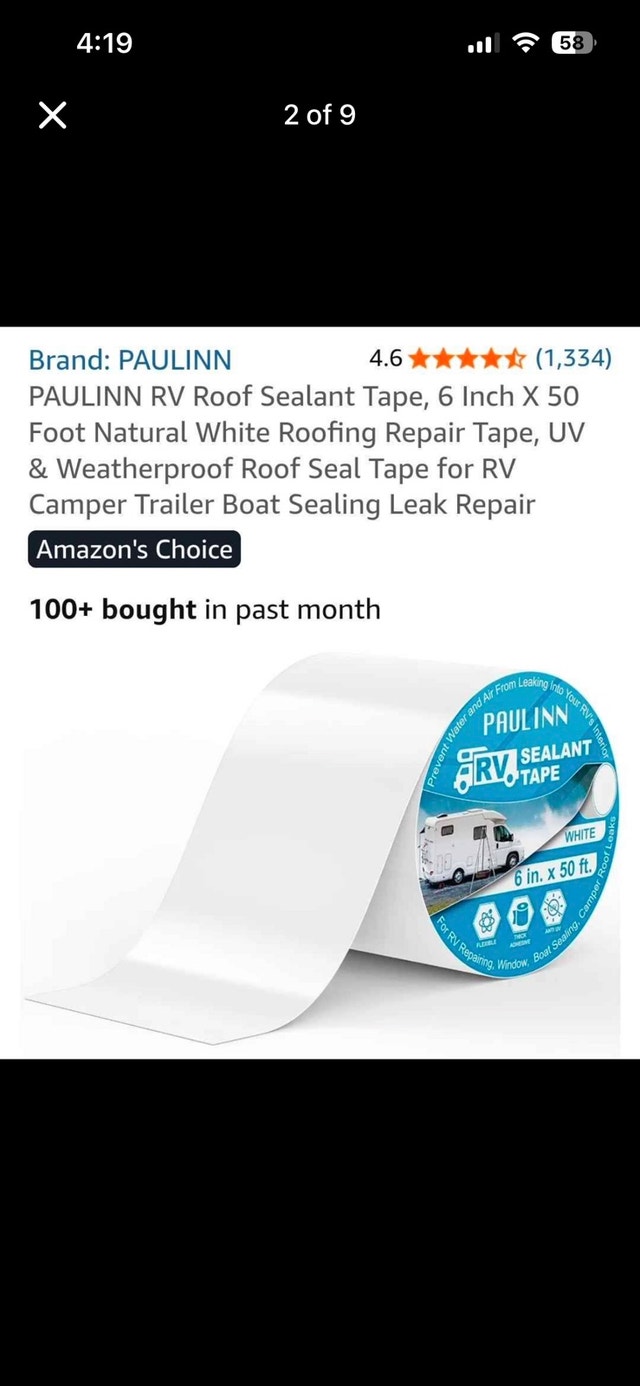 PAULINN Heavy-Duty RV Roof Sealant Tape (6" x 50 ft) - photo 2