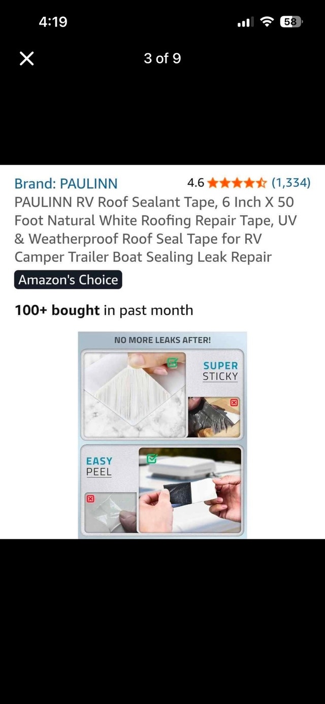 PAULINN Heavy-Duty RV Roof Sealant Tape (6" x 50 ft) - photo 3