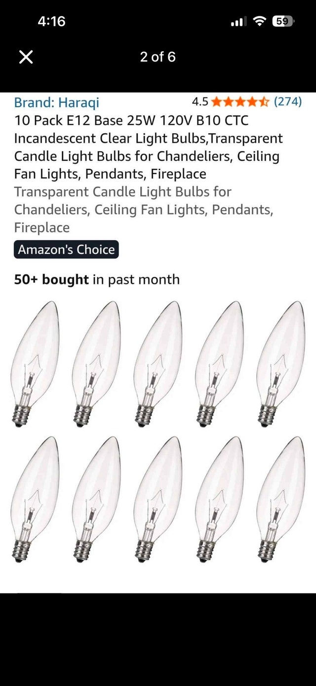 Haraqi 10-Pack E12 Base 25W 120V Clear Candelabra Light Bulbs - photo 5