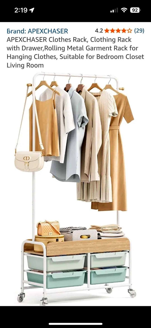APEXCHASER Rolling Metal Garment Rack with Storage Drawers