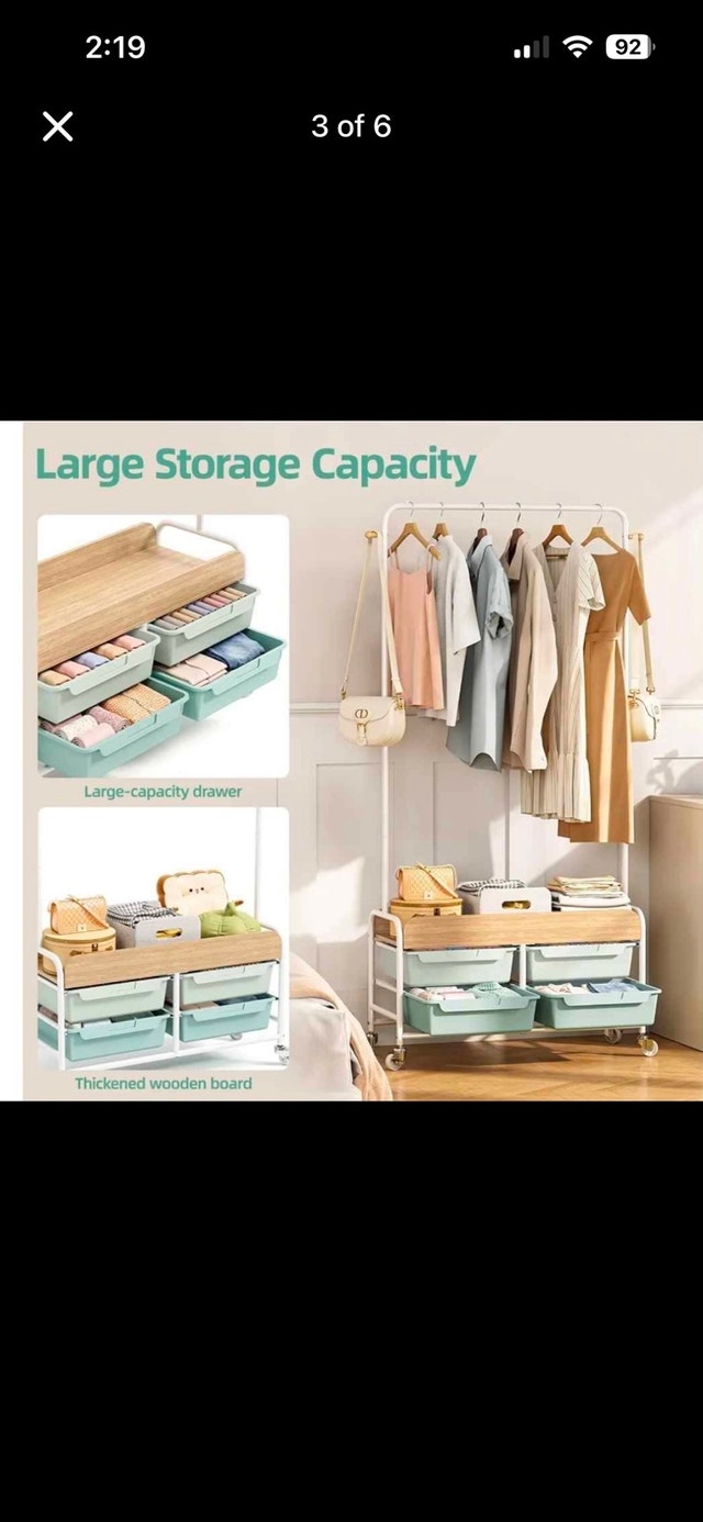 APEXCHASER Rolling Metal Garment Rack with Storage Drawers - photo 3