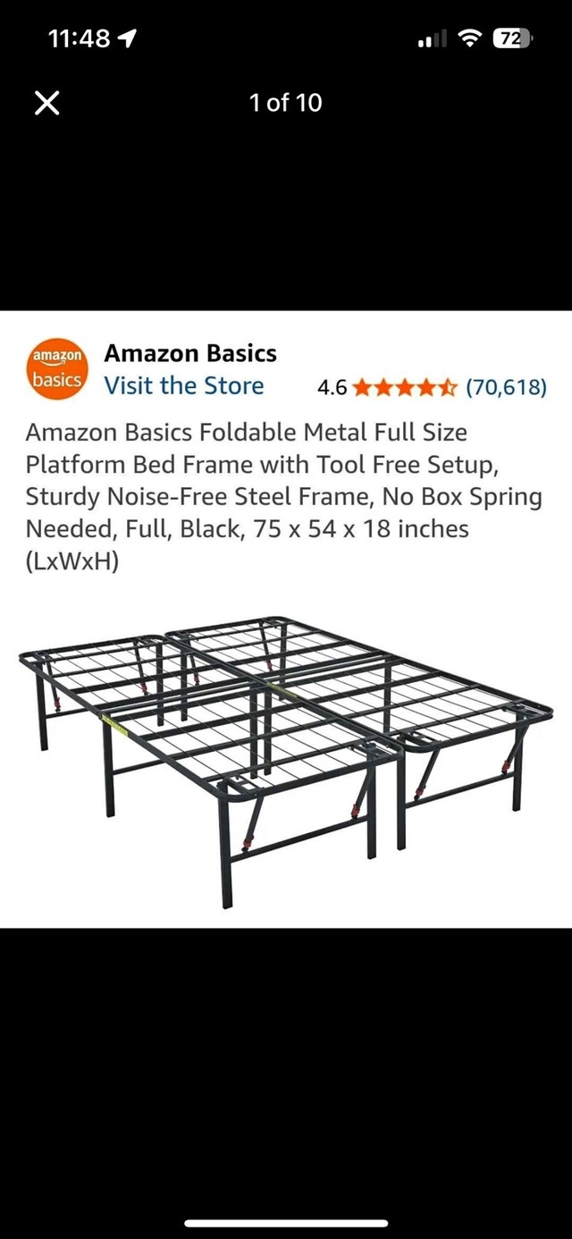 Foldable Metal Platform Bed Frame (Full Size - 18" High)