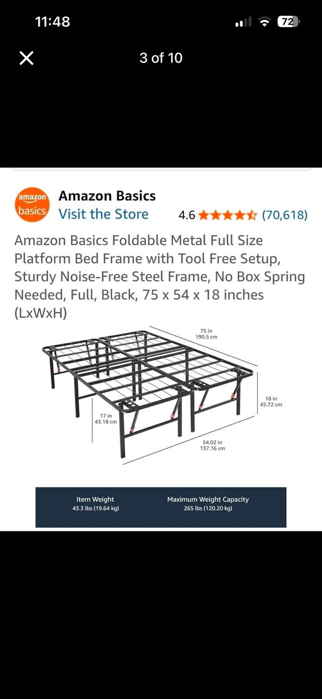 Foldable Metal Platform Bed Frame (Full Size - 18" High) - photo 3