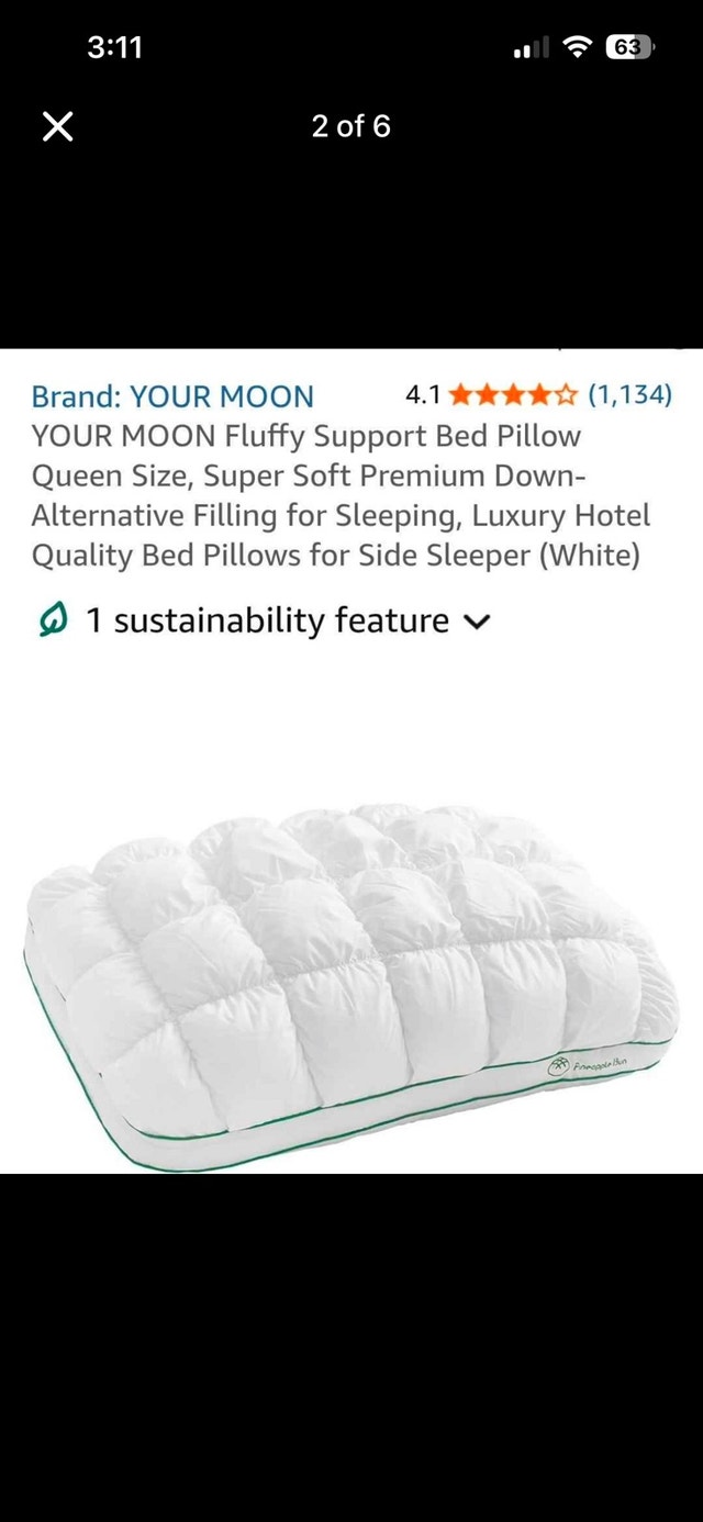 YOUR MOON Fluffy Luxury Bed Pillow (Queen Size – White)