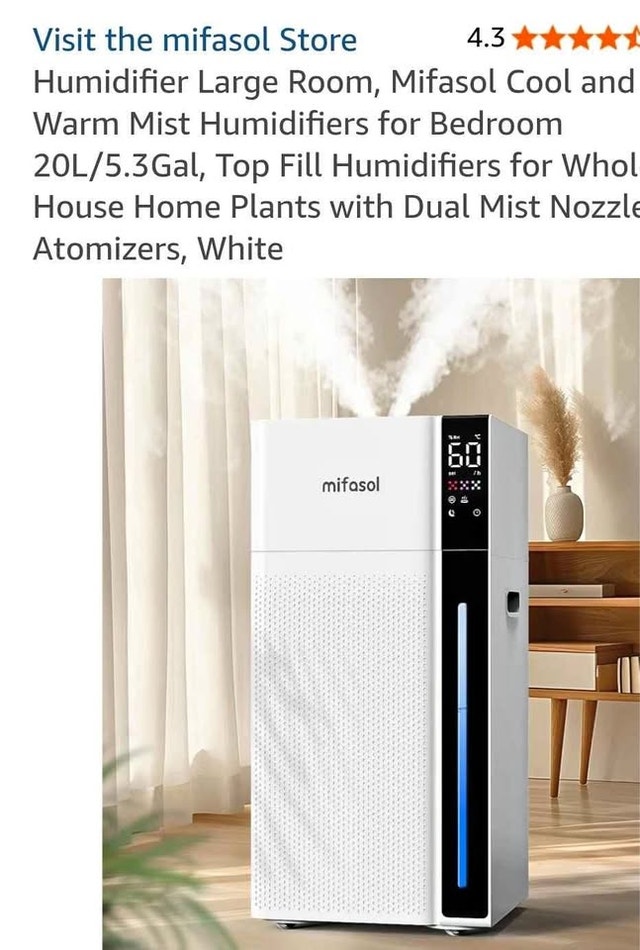 Mifasol 20L Large Room Humidifier (Warm & Cool Mist) Brand New