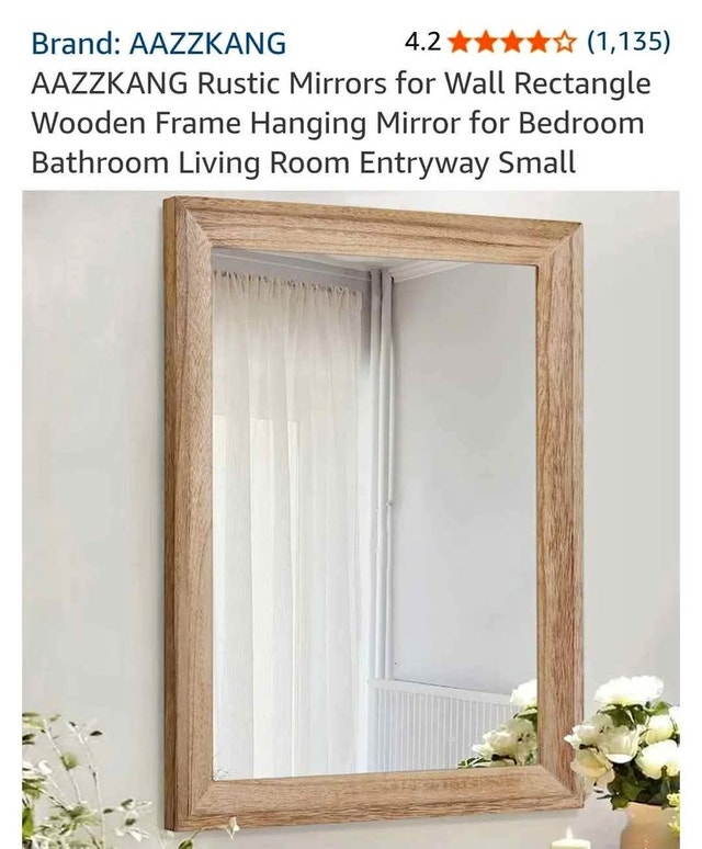Brand New AAZZKANG Rustic Wood Wall Mirror (16" ×20")