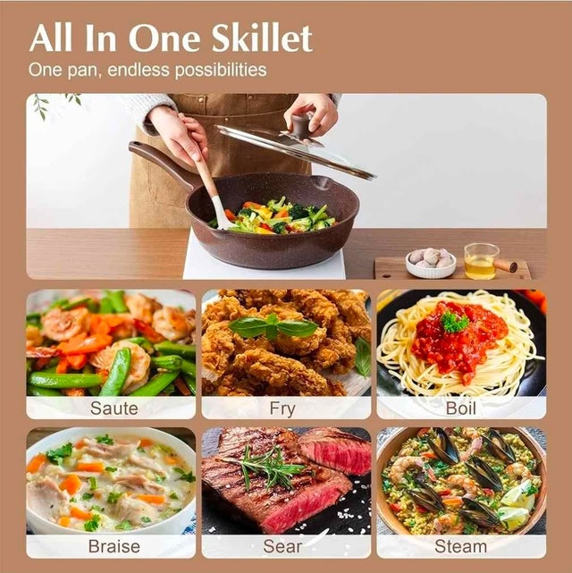 SENSARTE 12-Inch Nonstick Deep Frying Pan Skillet with Lid - photo 4