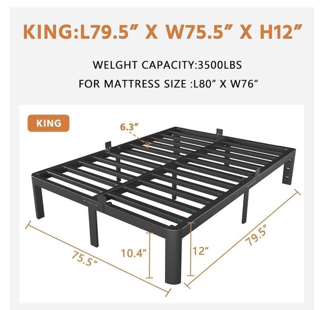 Brand New King Size Metal Bed Frame (12 Inch) - photo 5