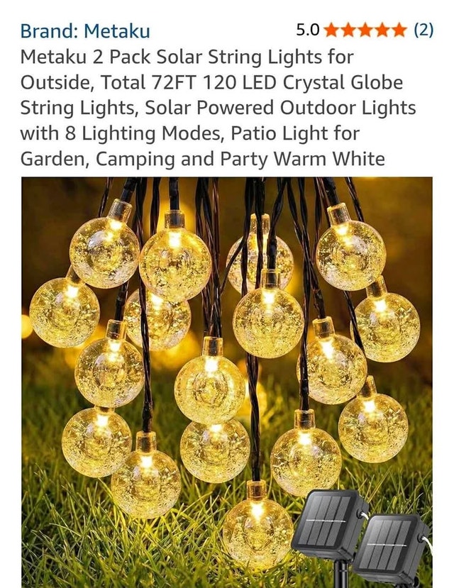 ☀️ Metaku 72FT 120 LED Solar Outdoor String Lights