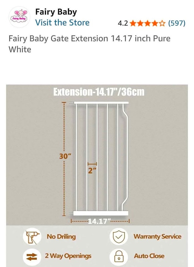 Brand New! Fairy Baby Gate Extension (14.17" Pure White)