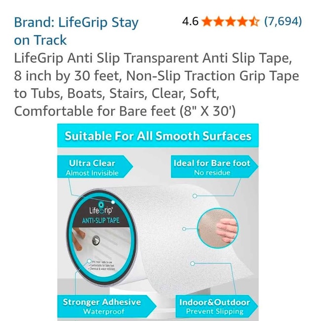 Brand New! LifeGrip Anti-Slip Transparent Traction Tape (8")