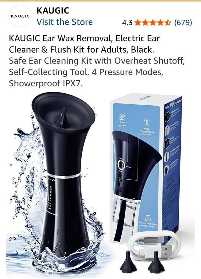KAUGIC Electric Water Ear Cleaner & Irrigation Kit - Black