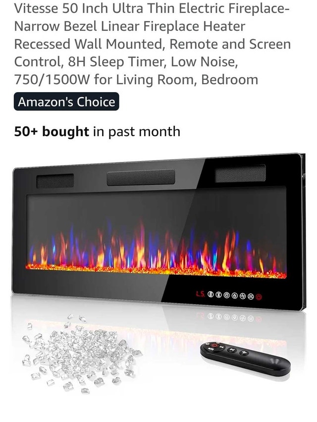 50" UltraThin Electric Fireplace Recessed & Wall Mounted