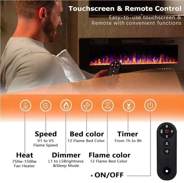 50" UltraThin Electric Fireplace Recessed & Wall Mounted - photo 3