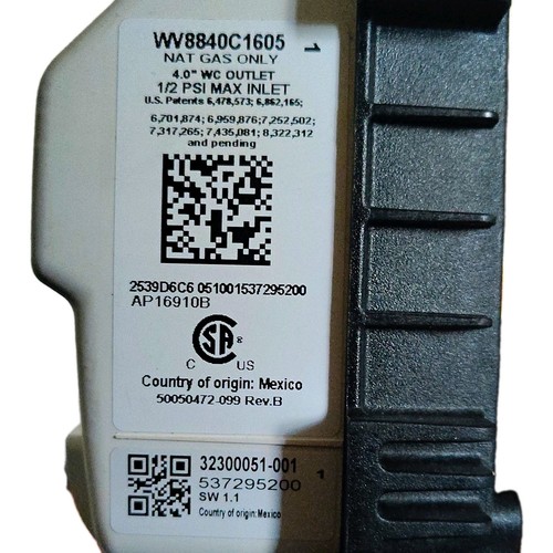 Honeywell WV8840C1605 Natural Gas Only Water Heater Gas Control