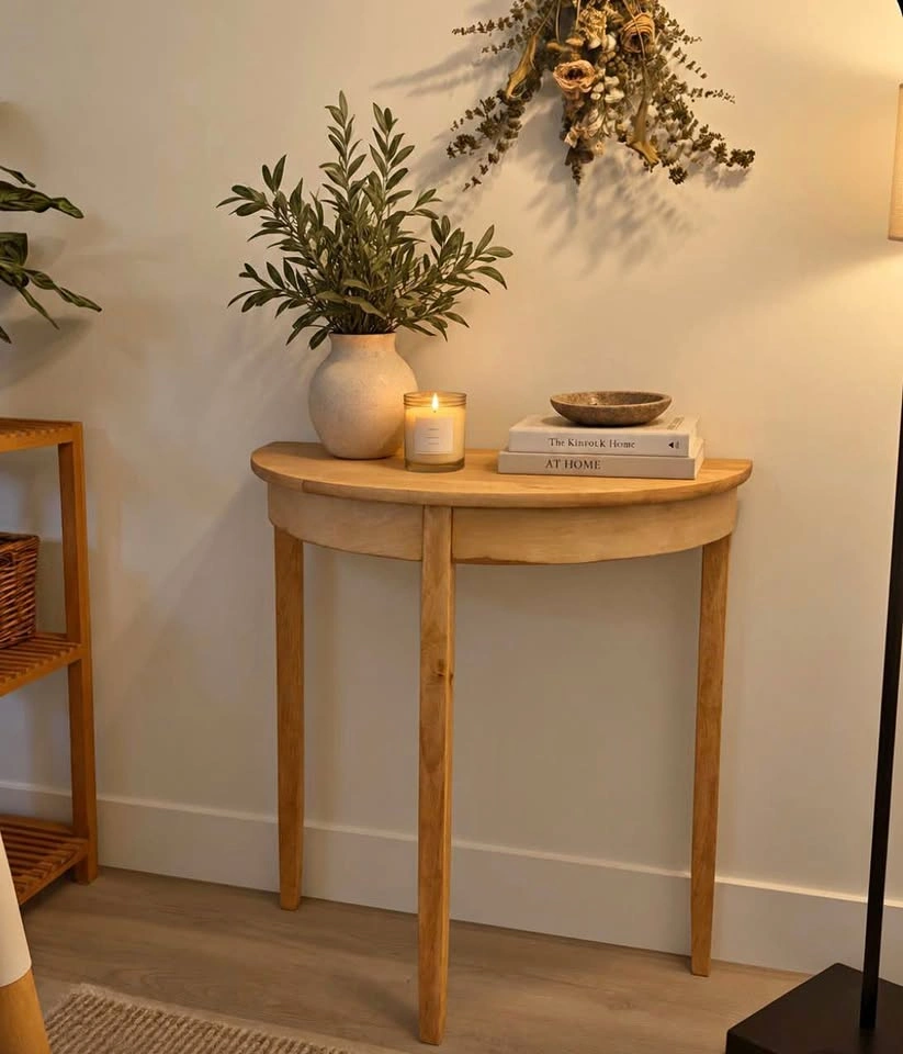 Light Wood Demilune Console Table