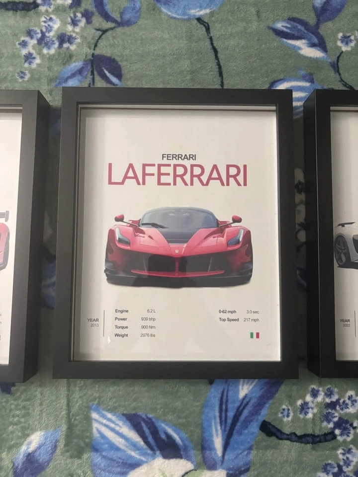 Set of 3 Framed Supercar Prints: McLaren, Ferrari, Audi - photo 3