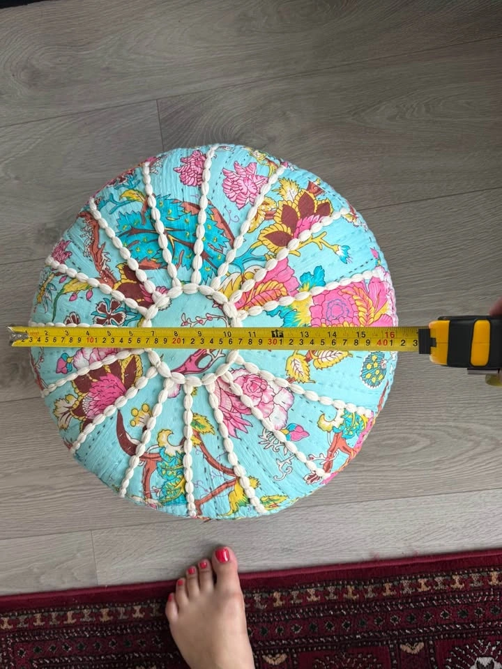 Small round upholstered footstool or ottoman - photo 2