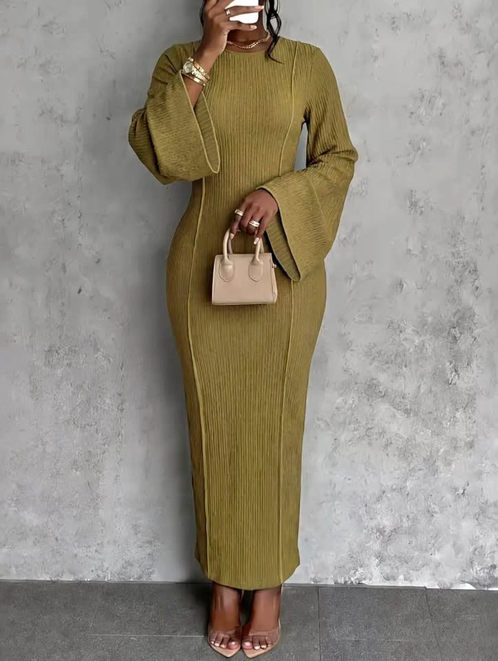 Elegant pleated flared sleeve dress