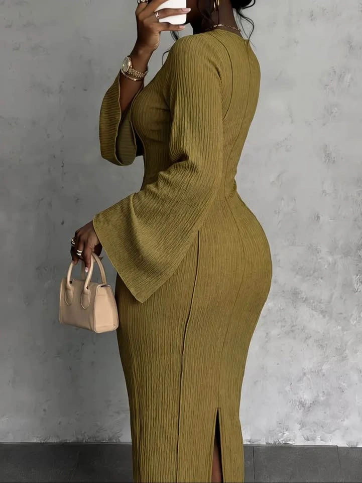 Elegant pleated flared sleeve dress - photo 2