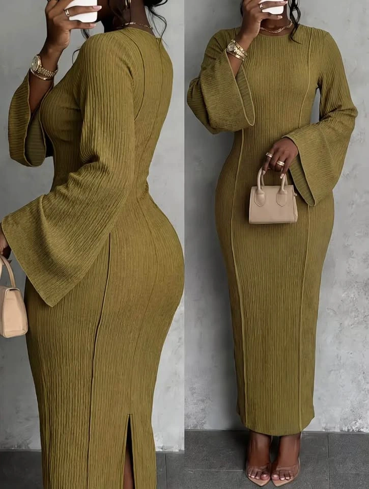 Elegant pleated flared sleeve dress - photo 3