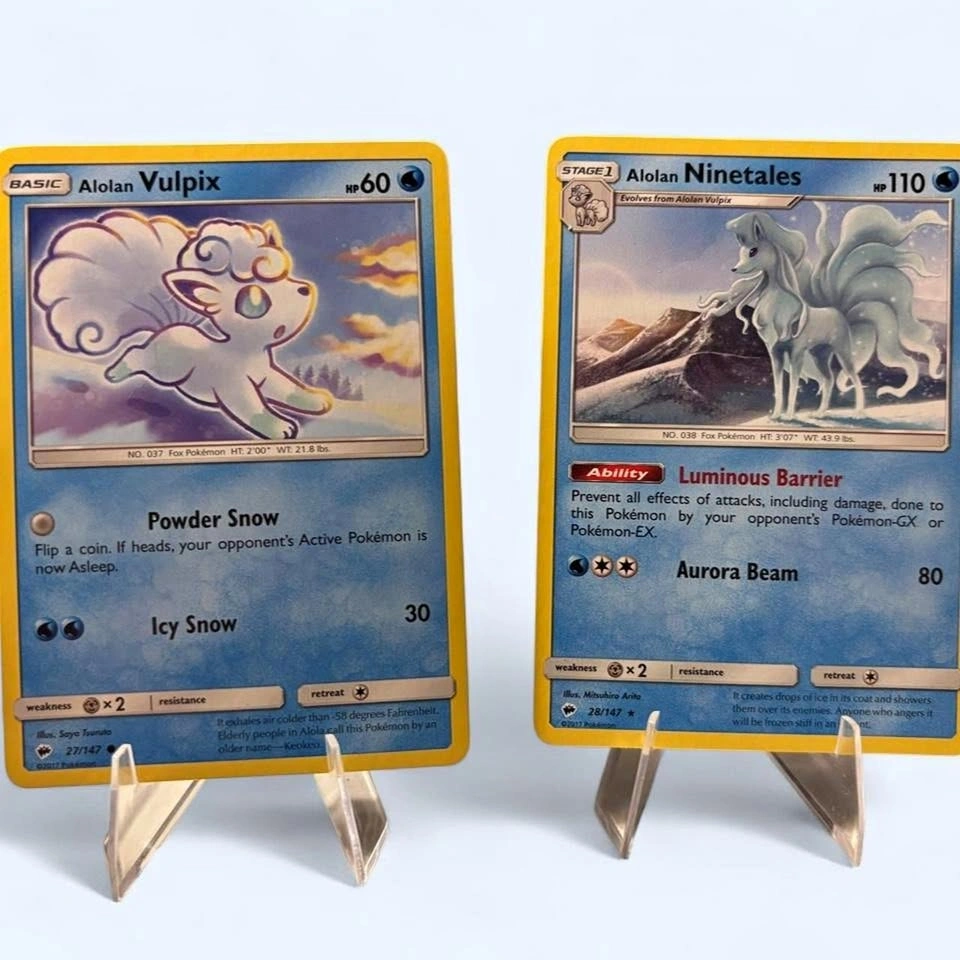 Alolan Vulpix and Alolan Ninetales Pokémon cards