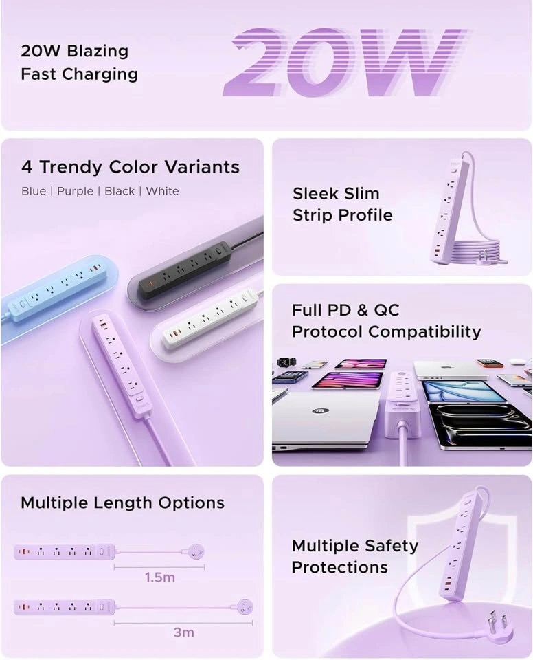 ORICO PD 20W GaN Power Strip, 7 in 1 Wall Mountable - photo 3