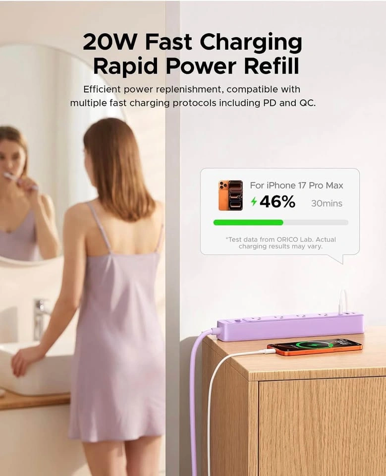ORICO PD 20W GaN Power Strip, 7 in 1 Wall Mountable - photo 5