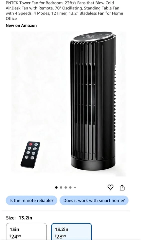 Tower Fan for Bedroom, 23ft/s Fans with Remote, 70° Oscillating