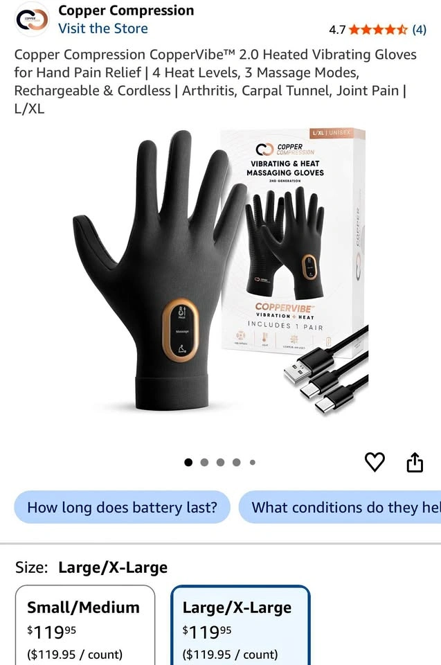 VIBRATING & HEAT MASSAGING GLOVES (L/XL)