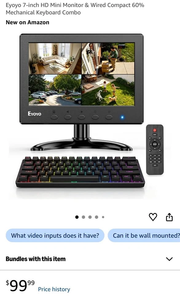Eyoyo 7-inch HD Mini Monitor & Wired Compact 60% Keyboard