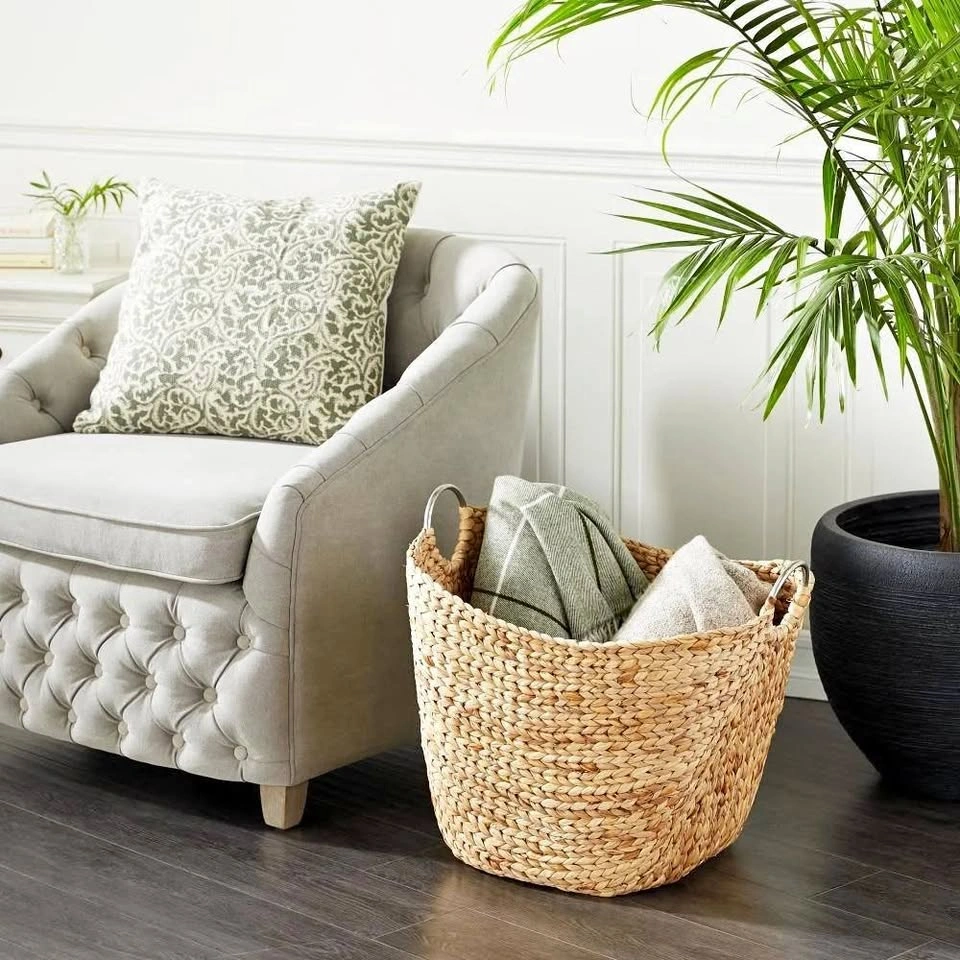 Milnor Seagrass Handmade Woven Storage Basket – Brown/Silver
