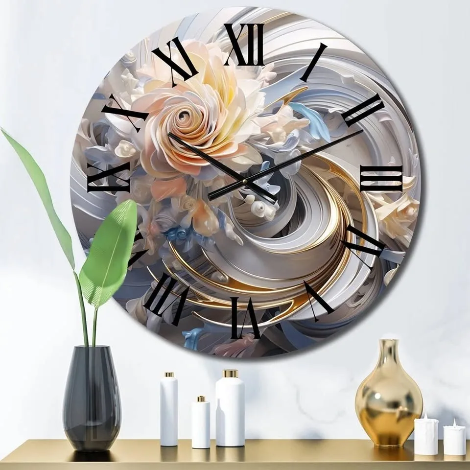 Cosmic Fractal Flowers Wall Clock - Medium - Light Blue - photo 2