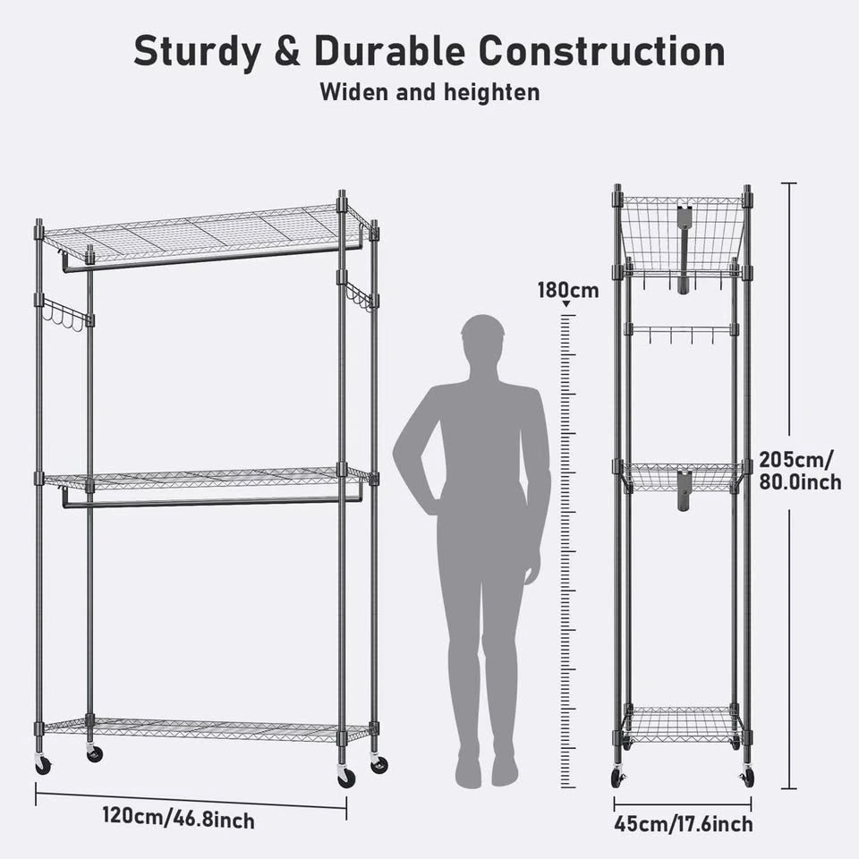 Kaylia 47.2” Rolling Clothes Rack – Black | Brand New in Box - photo 4