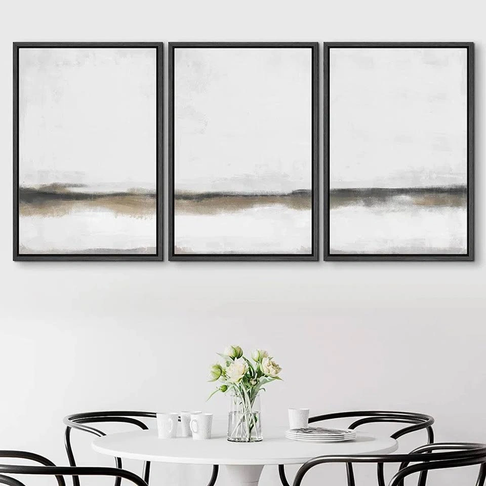 Framed Canvas Print Wall Art – Grey & Tan Abstract Landscape - photo 2