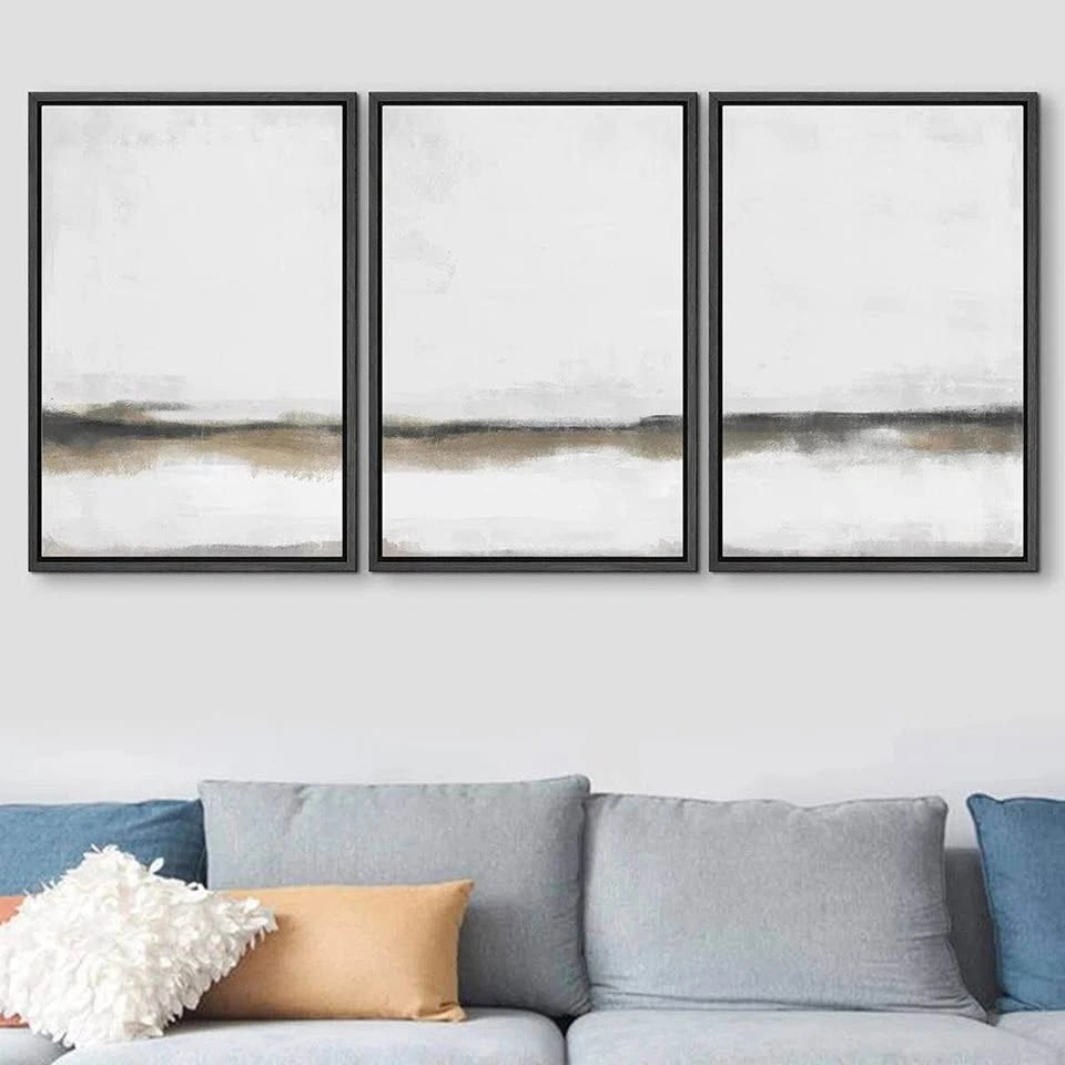 Framed Canvas Print Wall Art – Grey & Tan Abstract Landscape - photo 3