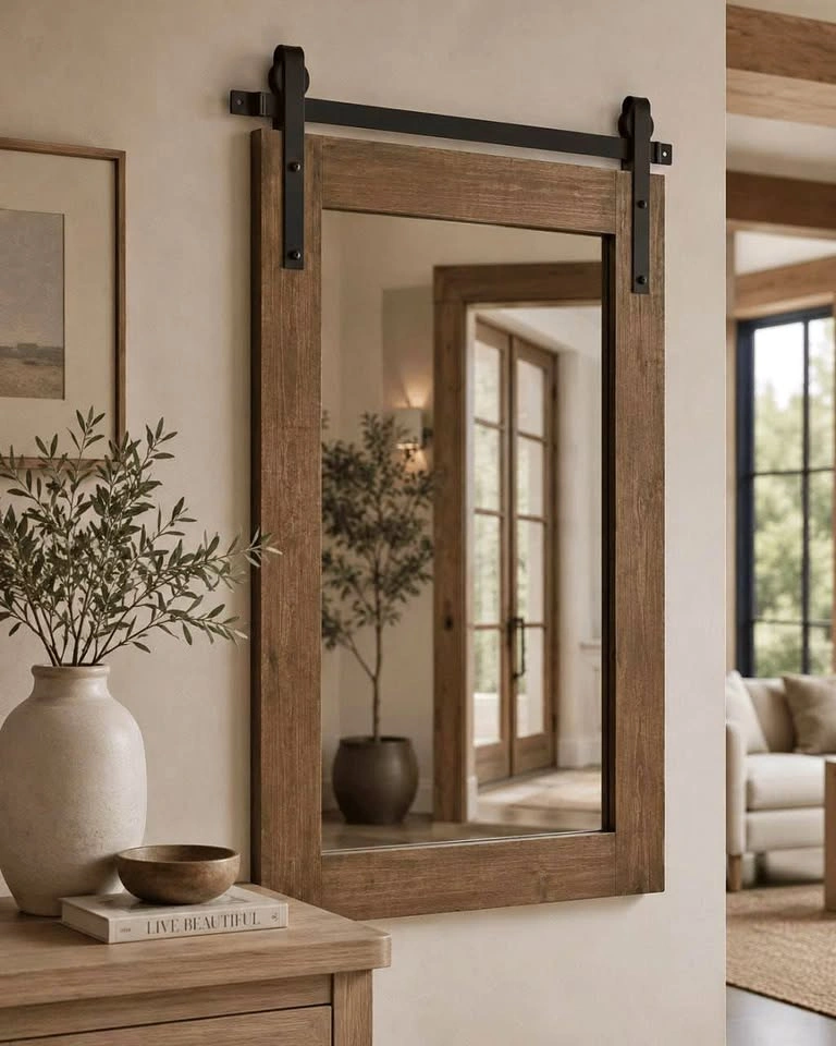 Dayanah Modern Farmhouse Distressed Accent Mirror – Walnut