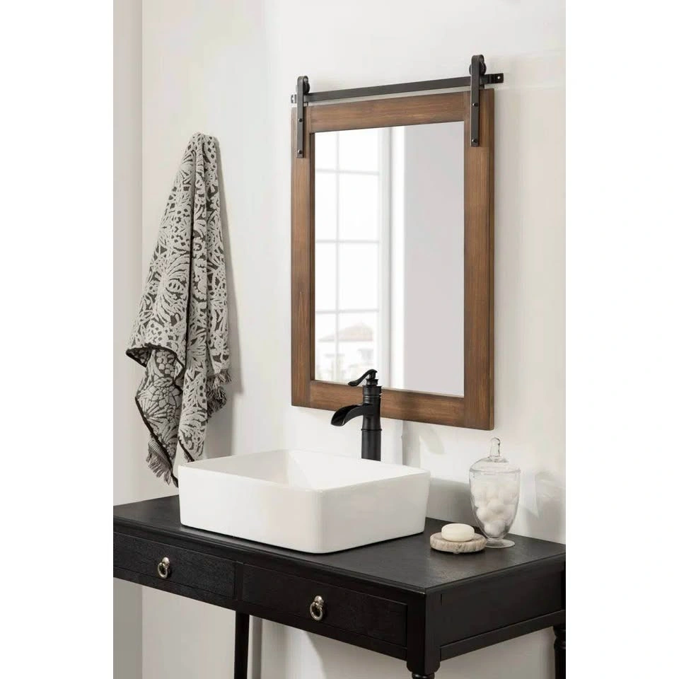 Dayanah Modern Farmhouse Distressed Accent Mirror – Walnut - photo 2