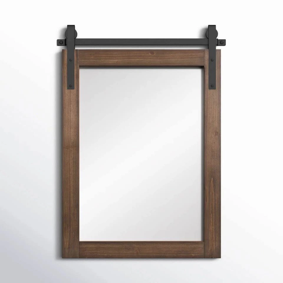 Dayanah Modern Farmhouse Distressed Accent Mirror – Walnut - photo 3