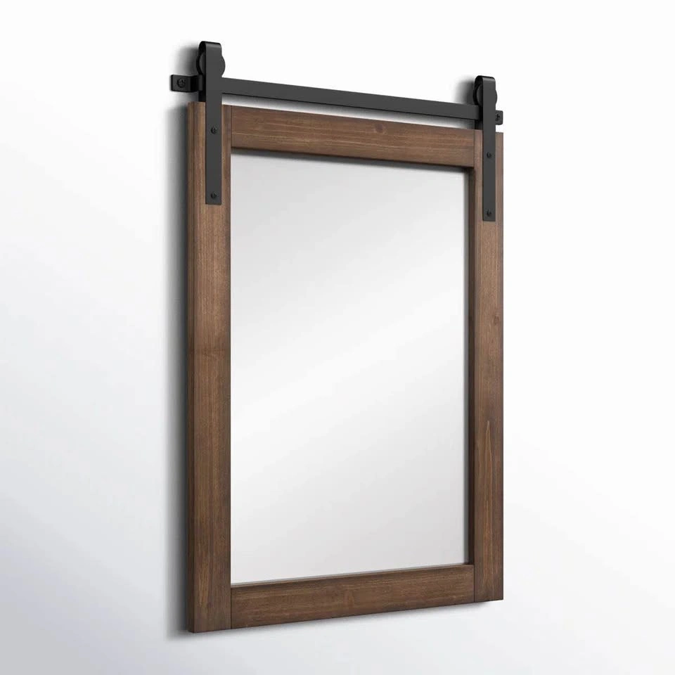 Dayanah Modern Farmhouse Distressed Accent Mirror – Walnut - photo 4