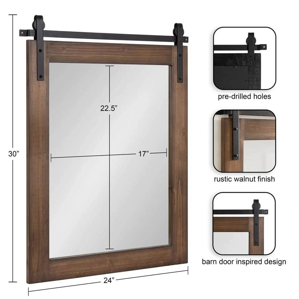 Dayanah Modern Farmhouse Distressed Accent Mirror – Walnut - photo 5
