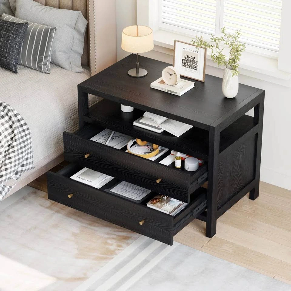 Modern Large 2-Drawer Nightstand with Open Storage – New, Assemb - photo 2