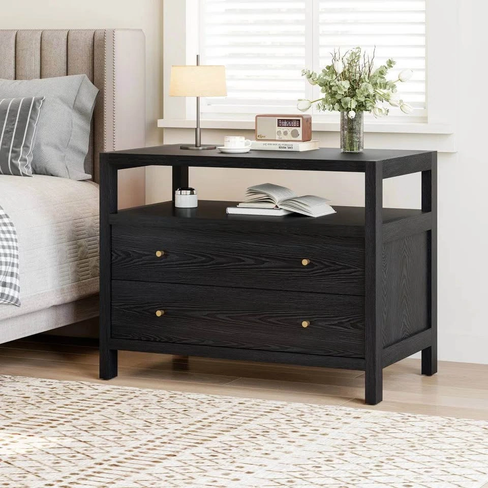 Modern Large 2-Drawer Nightstand with Open Storage – New, Assemb - photo 3