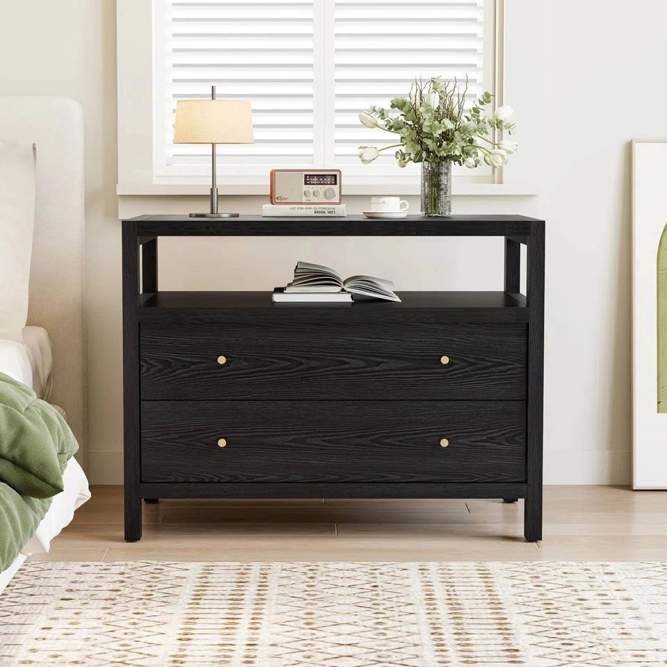 Modern Large 2-Drawer Nightstand with Open Storage – New, Assemb - photo 4