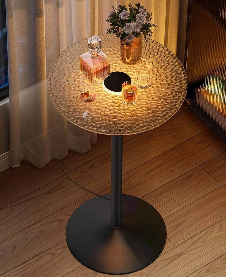 VASAGLE Set of 2 LED Round Bar Tables – Glass Top, 41” Tall - photo 2