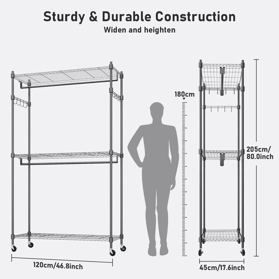 Kaylia 47.2” Rolling Clothes Rack – Black | Brand New in Box - photo 5