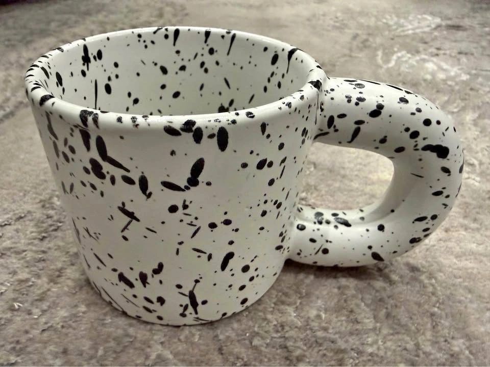 Ceramic Black and White Splatter Mug with Chunky Handle