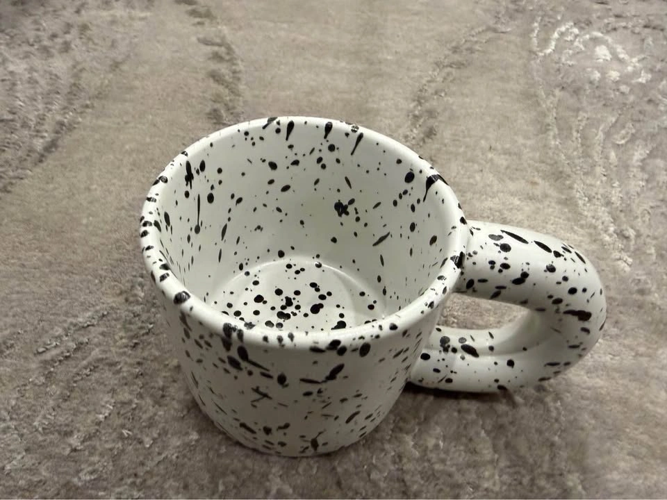 Ceramic Black and White Splatter Mug with Chunky Handle - photo 3