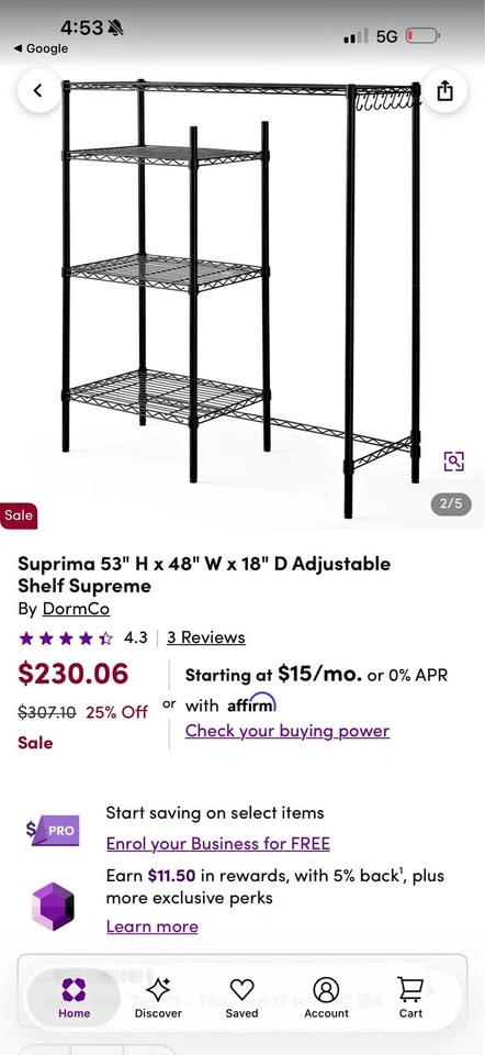 DormCo Suprima Shelf Supreme Adjustable Wire Shelving Unit